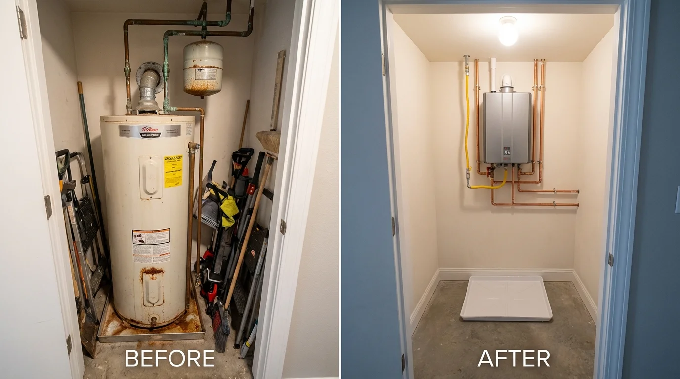 Tank water heater versus wall-mounted tankless unit comparison for Plainview, MN homeowners