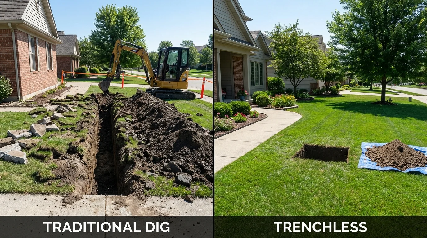 Trenchless sewer repair with minimal yard damage versus traditional excavation in Plainview, MN